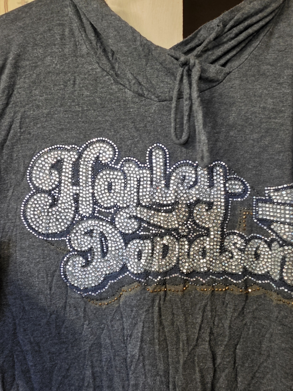 Harley-Davidson Dark Gray Hooded Long Sleeve Blouse with Rhinestone Logo - Picture 10 of 10